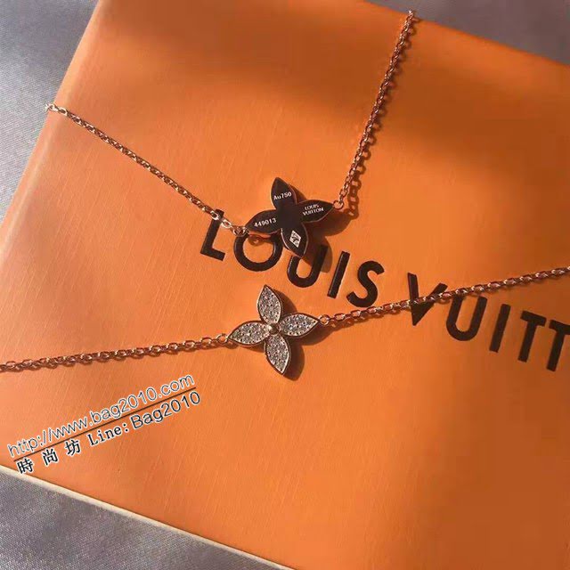 Louis Vuitton新款飾品 路易威登玫瑰金滿鑽項鏈手鏈 LV四葉草花鎖骨鏈手鏈  zglv1858